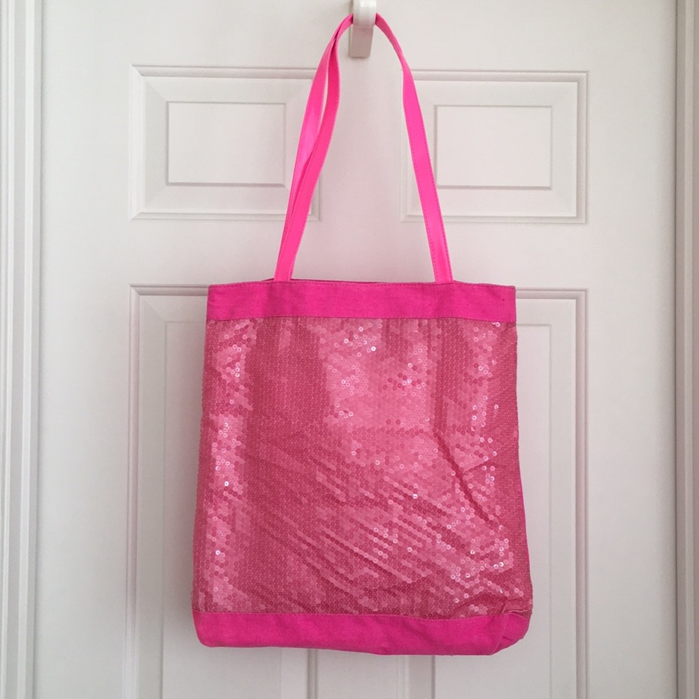 Pink Tote Bag Sequins Hot Pink Neon Snap Button Closure